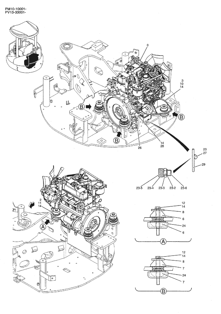 Схема запчастей Case CX27B PV13 - (01-005) - ENGINE INSTAL (05) - SUPERSTRUCTURE