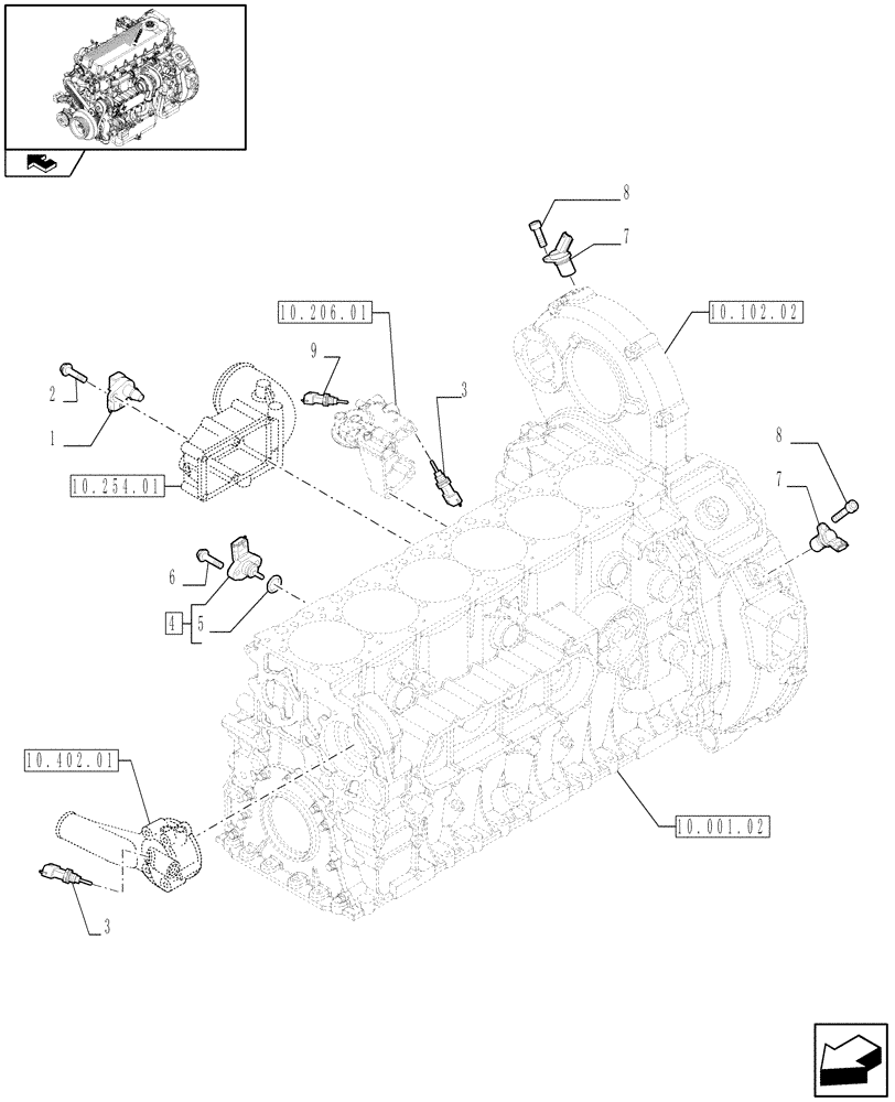 Схема запчастей Case F2CE9684U E151 - (55.414.01) - MOTOR SENSORS (504135967 - 504270473) (06) - ELECTRICAL SYSTEMS