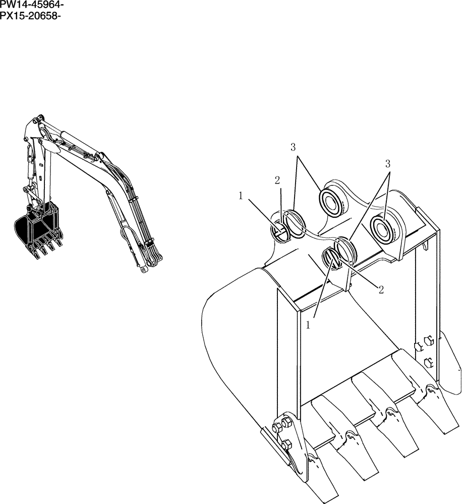 Схема запчастей Case CX36B - (03-010) - BUCKET INSTAL Attachments