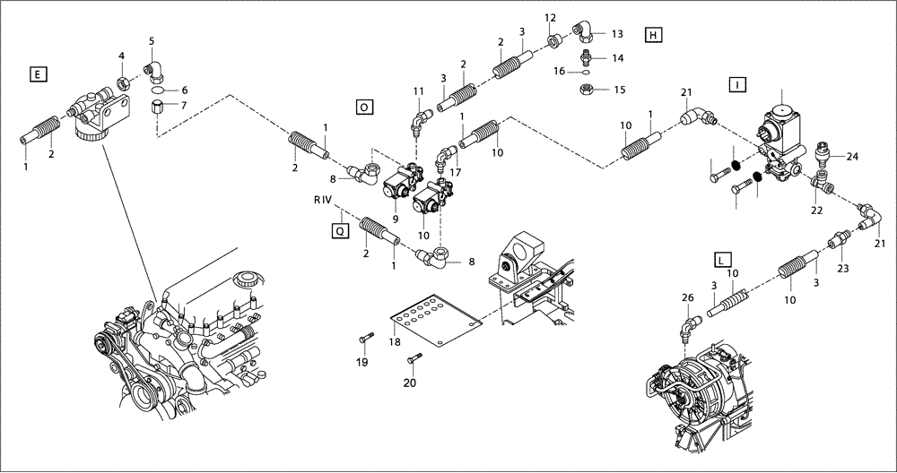 Схема запчастей Case 330B - (49A02000936[001]) - PNEUMATICS, FRONT FRAME - W/RETARDER (87559455) (09) - Implement / Hydraulics / Frame / Brakes