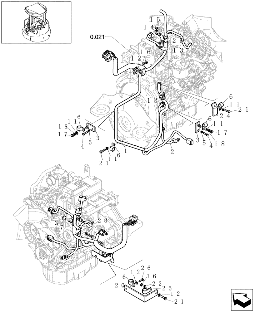 Схема запчастей Case CX27B - (1.220[07]) - ELECTRIC SYSTEM - ENGINE HARNESS (01) - Section 1