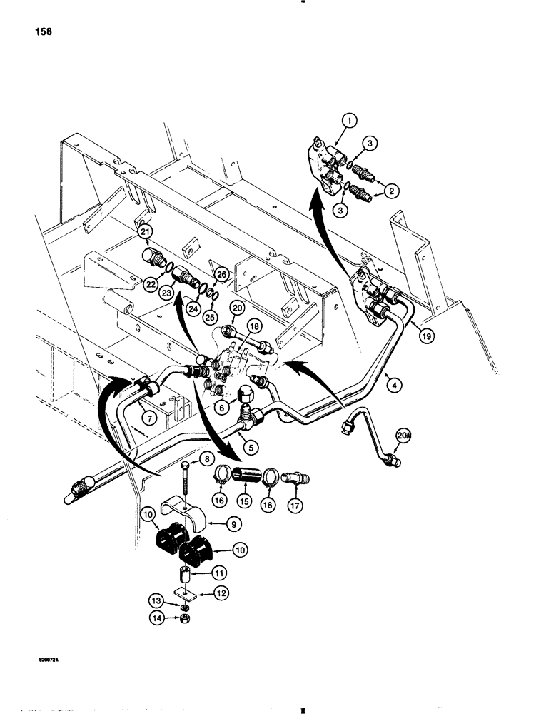 Схема запчастей Case 1845B - (158) - AUXILIARY HYDRAULIC CIRCUIT, BASIC HYDRAULIC CIRCUIT WITHOUT FRONT HYDRAULIC CIRCUIT (08) - HYDRAULICS