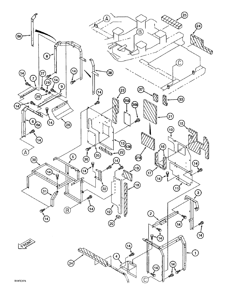 Схема запчастей Case 9010B - (9-014) - UPPER STRUCTURE, FRAMES, COVERS AND INSULATION, PRIOR TO P.I.N. DAC01#2001 (09) - CHASSIS