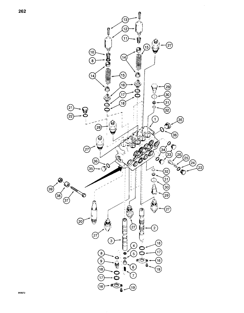 Схема запчастей Case 880C - (262) - FOUR SPOOL VALVE - INSIDE (07) - HYDRAULIC SYSTEM