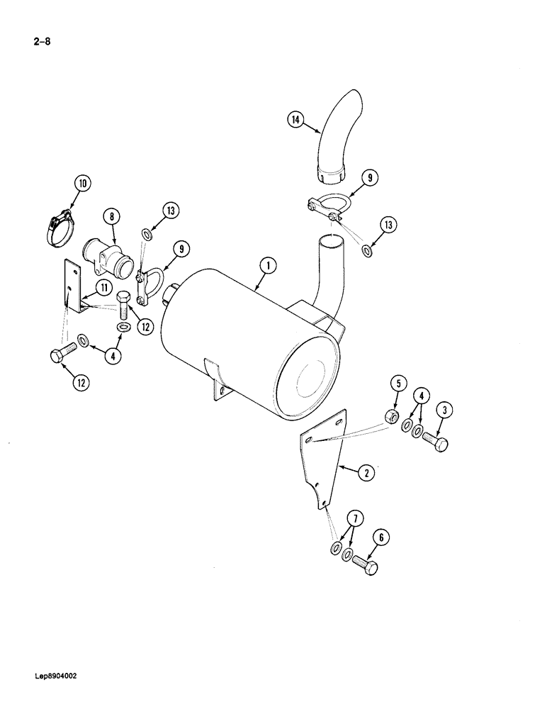 Схема запчастей Case 688 - (2-08) - MUFFLER AND EXHAUST SYSTEM, P.I.N. FROM 11601 TO 11653 (02) - ENGINE