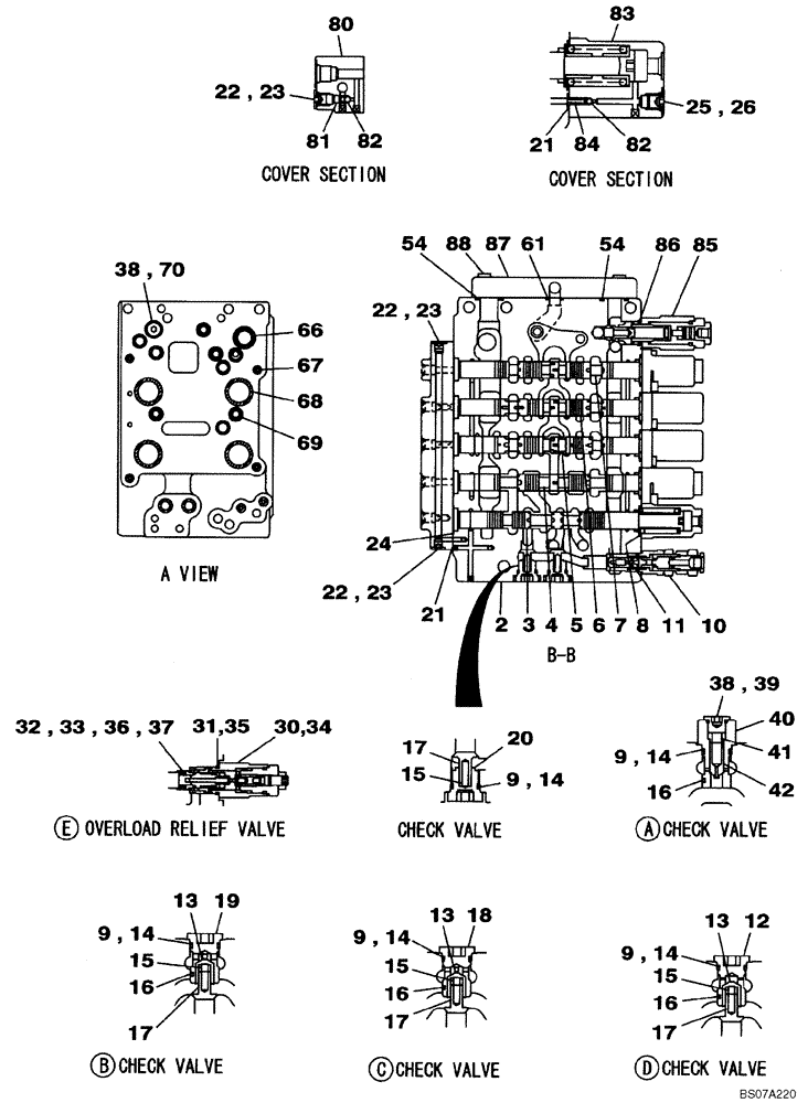 Схема запчастей Case CX160B - (08-58) - KLJ10580 VALVE ASSY - CONTROL (08) - HYDRAULICS