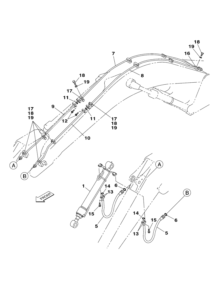 Схема запчастей Case CX350 - (08-059-00[01]) - HYDRAULIC CIRCUIT - BUCKET CYLINDER - DIPPER (2.63 M - 3.25 M) (08) - HYDRAULICS