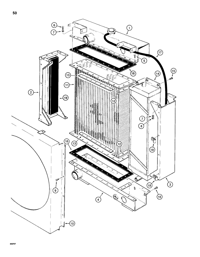 Схема запчастей Case 1150D - (050) - HEAVY DUTY ANTISANDBLAST RADIATOR ASSEMBLY, WITH COOLER TANK ON THE SIDE (02) - ENGINE