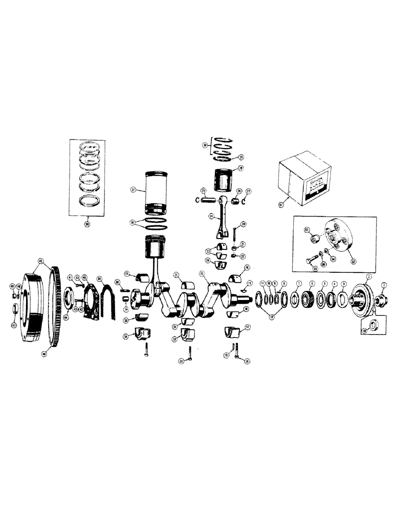 Схема запчастей Case 310 - (012) - FLYWHEEL, CRANKSHAFT, AND PISTONS (01) - ENGINE