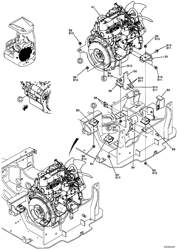 Схема запчастей Case CX17B - (01-005[00]) - ENGINE INSTAL (PU02P00016F1) (10) - ENGINE