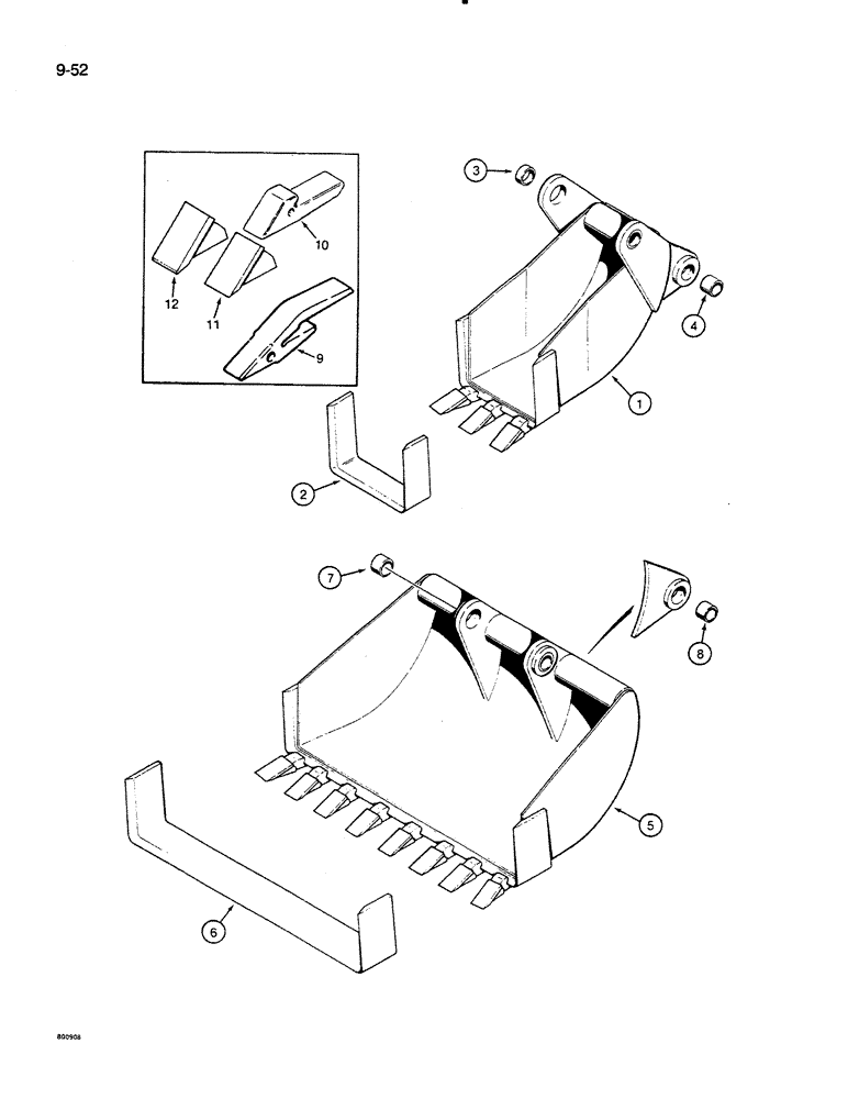 Схема запчастей Case 35C - (9-52) - BACKHOE BUCKETS, W14 LOADER MODELS (09) - CHASSIS/ATTACHMENTS