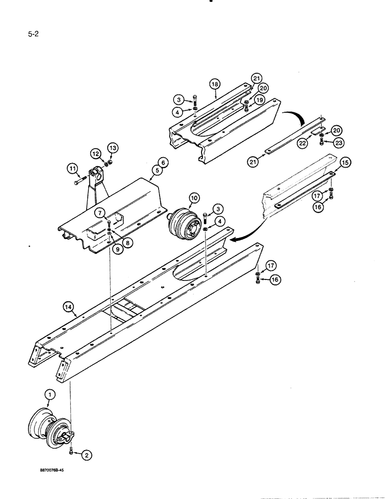 Схема запчастей Case 450C - (5-02) - TRACK FRAME, RECOIL HOUSING, AND ROLLERS, PARTS USED ON ALL MODELS (11) - TRACKS/STEERING