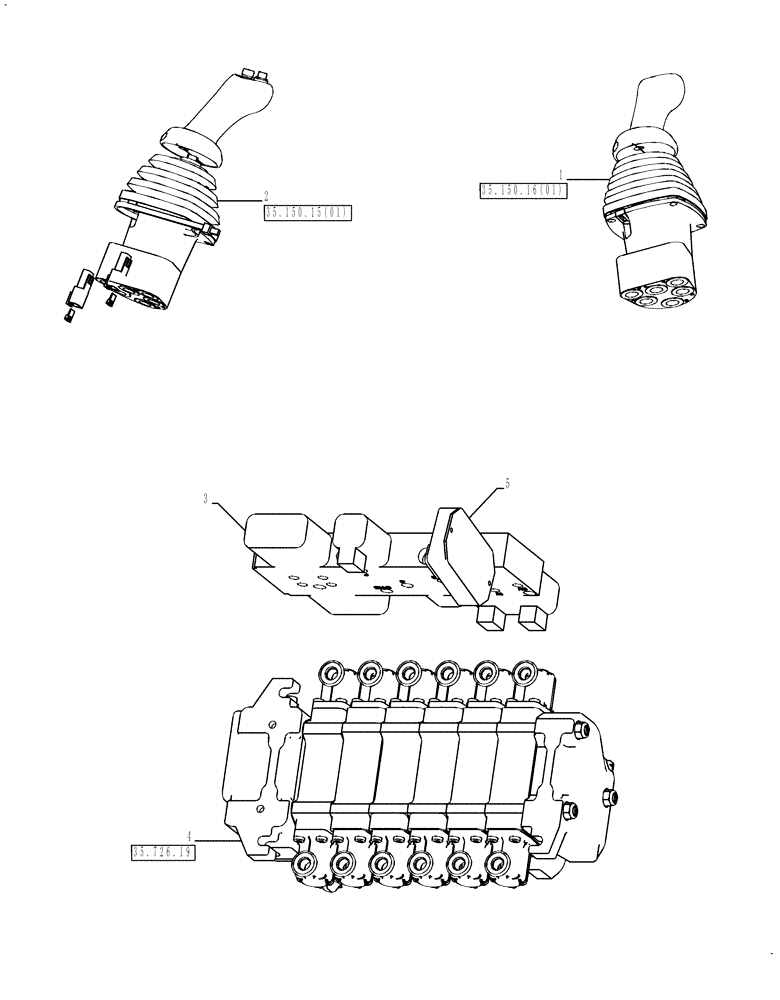 Схема запчастей Case 580SN WT - (35.726.02) - VALVE - PILOT CONTROL AND JOYSTICKS (6 SPOOL, W/O EXT DIPPER, W/ AUX HYDS) (35) - HYDRAULIC SYSTEMS