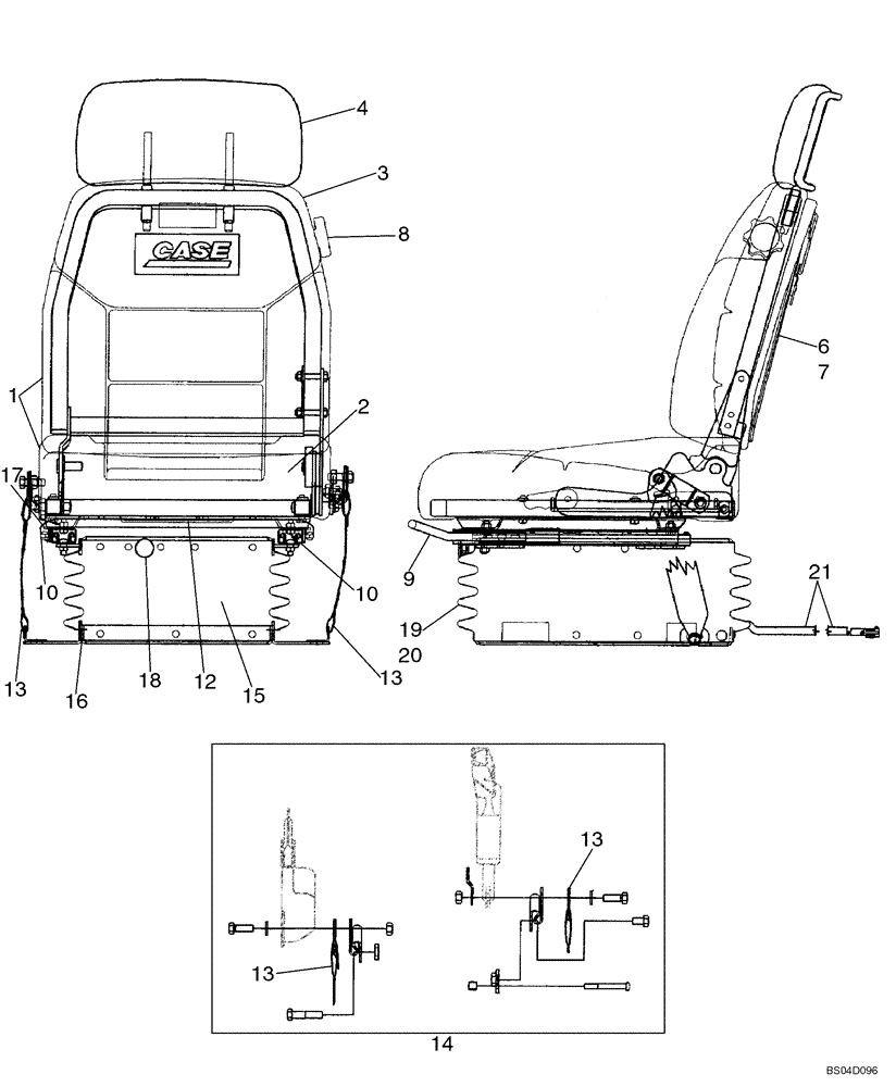 Схема запчастей Case 550H - (9-18) - SEAT ASSY, AIR SUSPENSION (09) - CHASSIS/ATTACHMENTS