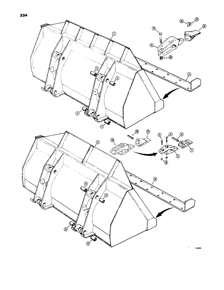 Схема запчастей Case 1450 - (334) - LOADER BUCKET, 2-1/4" CUBIC YARD BUCKET (1.452 CUBIC METER) (09) - CHASSIS/ATTACHMENTS