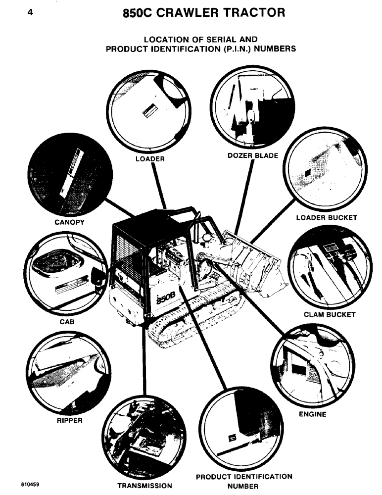 Схема запчастей Case 855C - (004) - LOCATION OF SERIAL AND PRODUCT IDENTIFICATION (P.I.N.) NUMBERS (00) - GENERAL