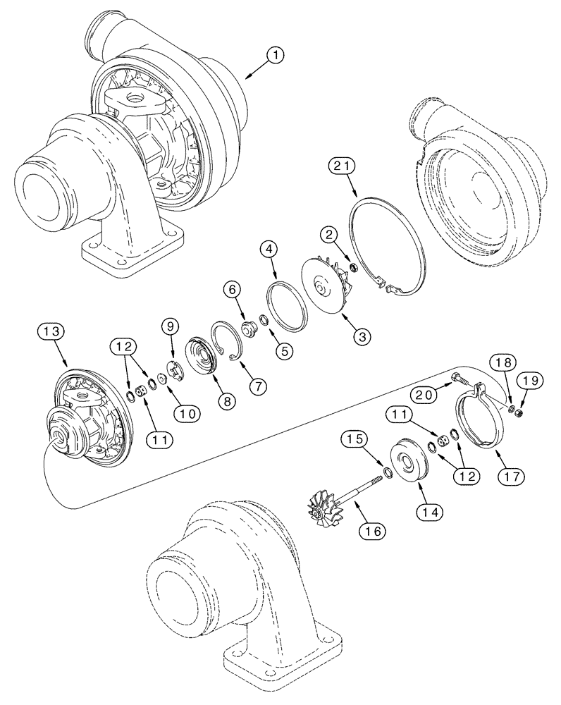 Схема запчастей Case 650H - (02-12) - TURBOCHARGER ASSY (02) - ENGINE