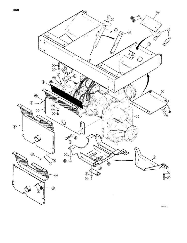 Схема запчастей Case 1450 - (368) - REAR FRAME AND TRANSMISSION GUARDS, DOZER MODELS (09) - CHASSIS/ATTACHMENTS