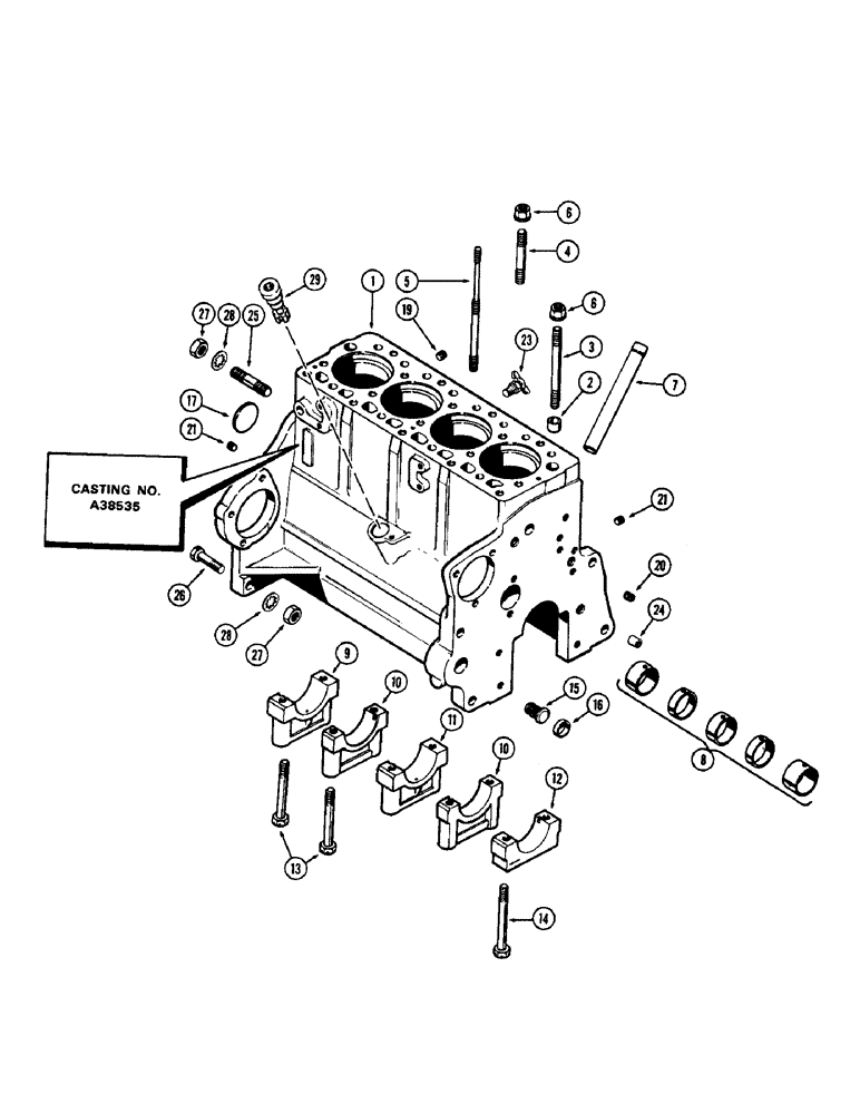 Схема запчастей Case 480CK - (008) - CYLINDER BLOCK ASSEMBLY, (188) DIESEL ENGINE, FIRST USED ENGINE SERIAL NUMBER 2679761 