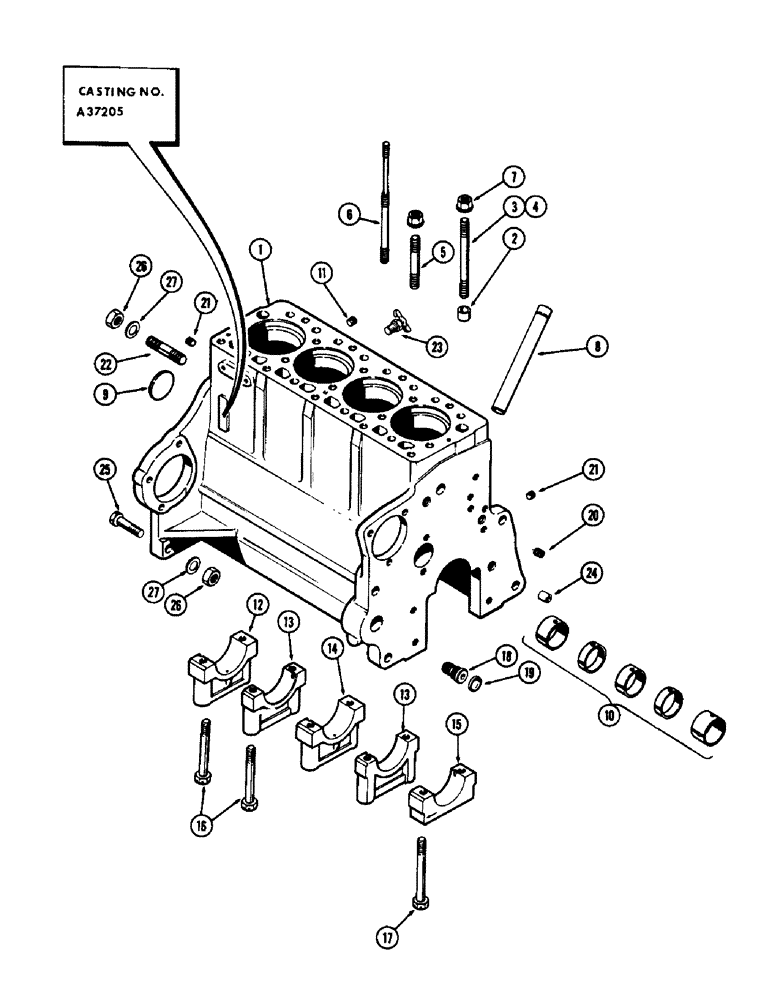 Схема запчастей Case 480CK - (009E) - CYLINDER BLOCK ASSEMBLY, (188) DIESEL ENGINE, USED PRIOR TO ENGINE SERIAL NUMBER 2639536 