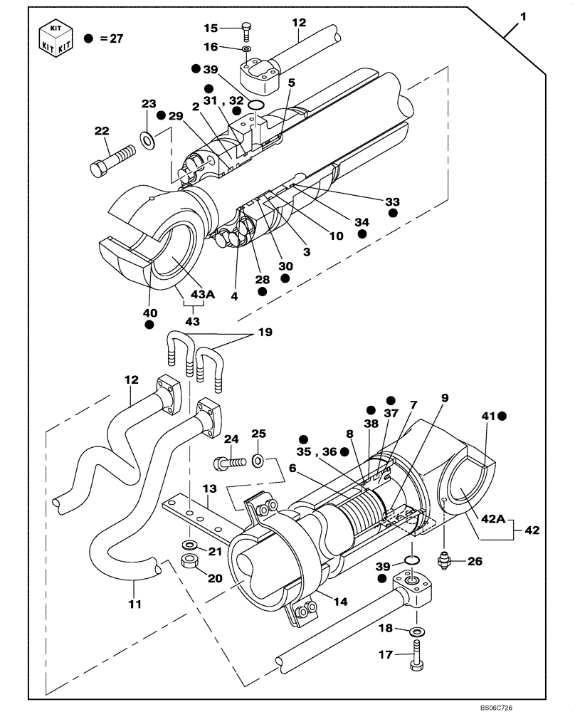 Схема запчастей Case CX350B - (08-31) - CYLINDER ASSY, BOOM, LEFT HAND - MODELS WITHOUT LOAD HOLD (08) - HYDRAULICS