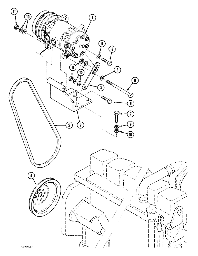 Схема запчастей Case 688BCK - (2-14) - CAB AIR CONDITIONING - COMPRESSOR MOUNTING, 688B CK (120301-) (01) - ENGINE