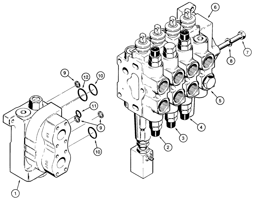 Схема запчастей Case 850E - (8-086) - FOUR SPOOL CONTROL VALVE, LOADER MODELS WITH BACKHOE AND CLAM BUCKET (08) - HYDRAULICS