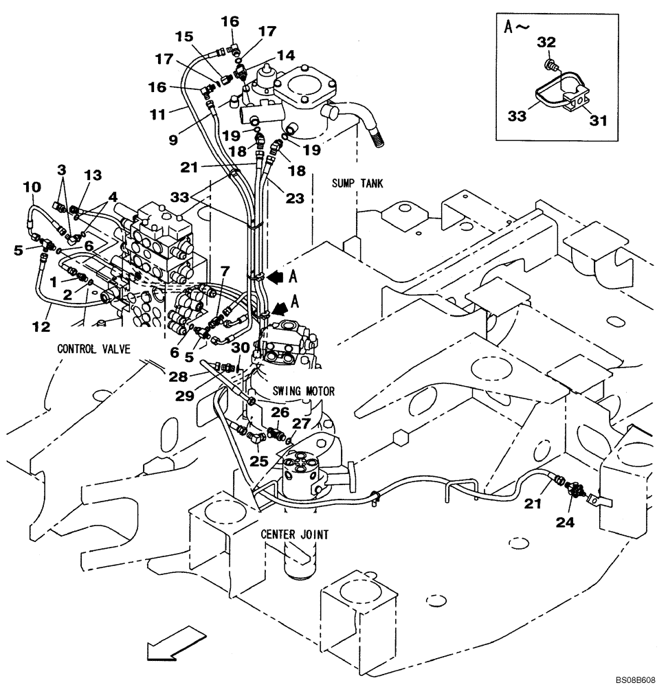 Схема запчастей Case CX80 - (08-14) - HYDRAULICS - DRAIN LINE, SINGLE ACTING CIRCUIT (08) - HYDRAULICS