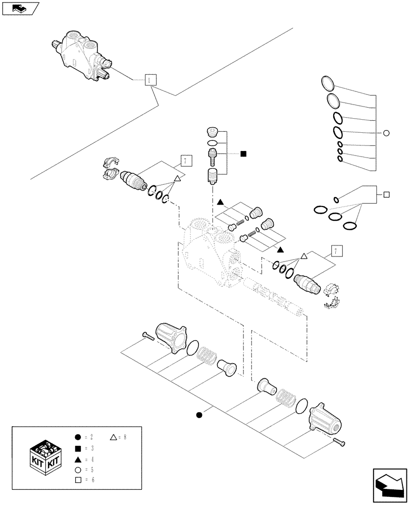 Схема запчастей Case 580SN WT - (35.726.58[02]) - VALVE - BACKHOE CONTROL, 7 SPOOL (W/O EXT DIPPER, W/ AUX HYDS, W/ PILOT CONTROLS) (35) - HYDRAULIC SYSTEMS