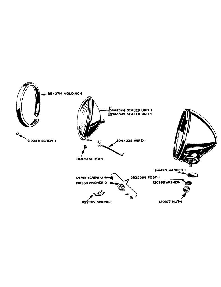 Схема запчастей Case 425 - (065) - PARTS FOR O9668AB AND O9898AB FRONT TRACTOR LAMPS (55) - ELECTRICAL SYSTEMS