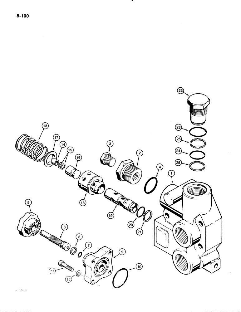 Схема запчастей Case 480E - (8-100) - THREE-POINT HITCH CONTROL VALVE, INLET-OUTLET SECTION (08) - HYDRAULICS