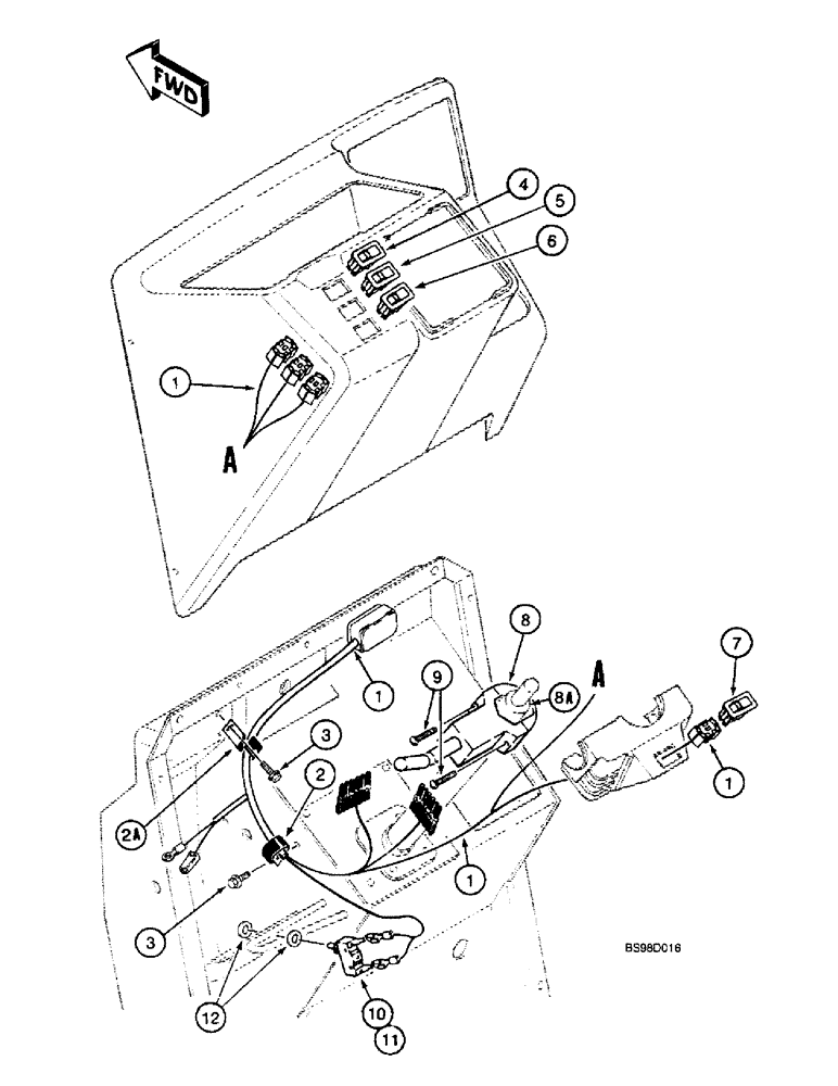 Схема запчастей Case 590SL - (4-16) - FRONT CONSOLE WIRING HARNESS AND CONNECTIONS (04) - ELECTRICAL SYSTEMS