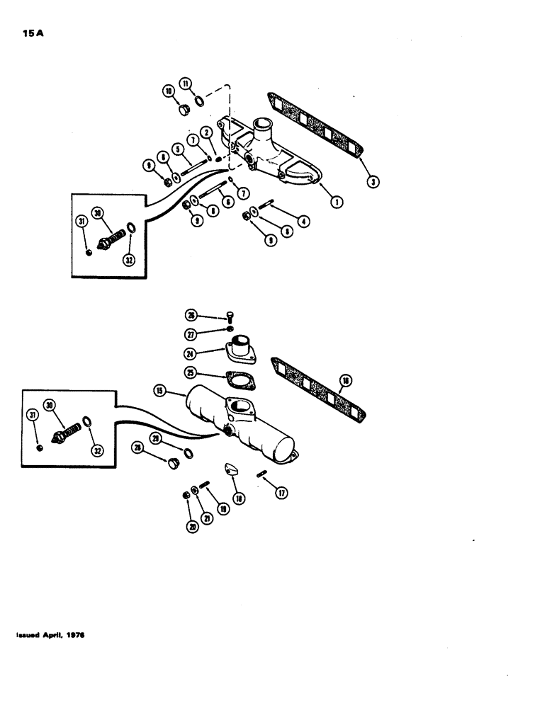 Схема запчастей Case 480B - (015A) - INTAKE MANIFOLD, ALUMINUM, (188) DIESEL ENGINE, FIRST USED ENGINE SERIAL NUMBER 2740820 