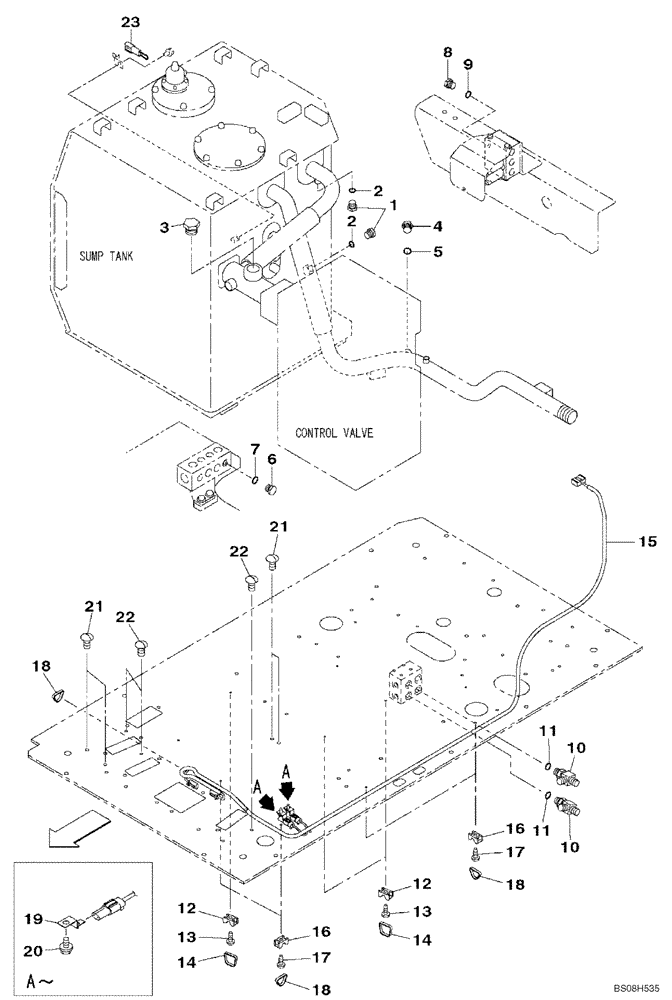 Схема запчастей Case CX470B - (08-63) - PLUG - VALVE & HYDRAULIC TANK (08) - HYDRAULICS