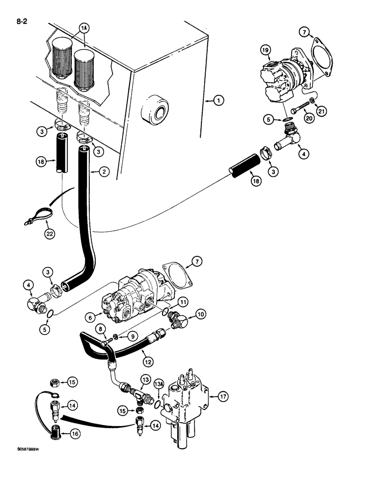 Схема запчастей Case 680L - (8-002) - EQUIPMENT HYDRAULIC SYSTEM, RESERVOIR TO HYDRAULIC PUMPS AND LOADER CONTROL VALVE (08) - HYDRAULICS