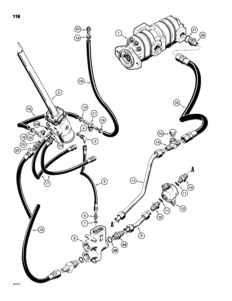 Схема запчастей Case 680H - (116) - STEERING VALVE HYDRAULIC CIRCUIT, PUMP TO STEERING CONTROL VALVE (05) - STEERING