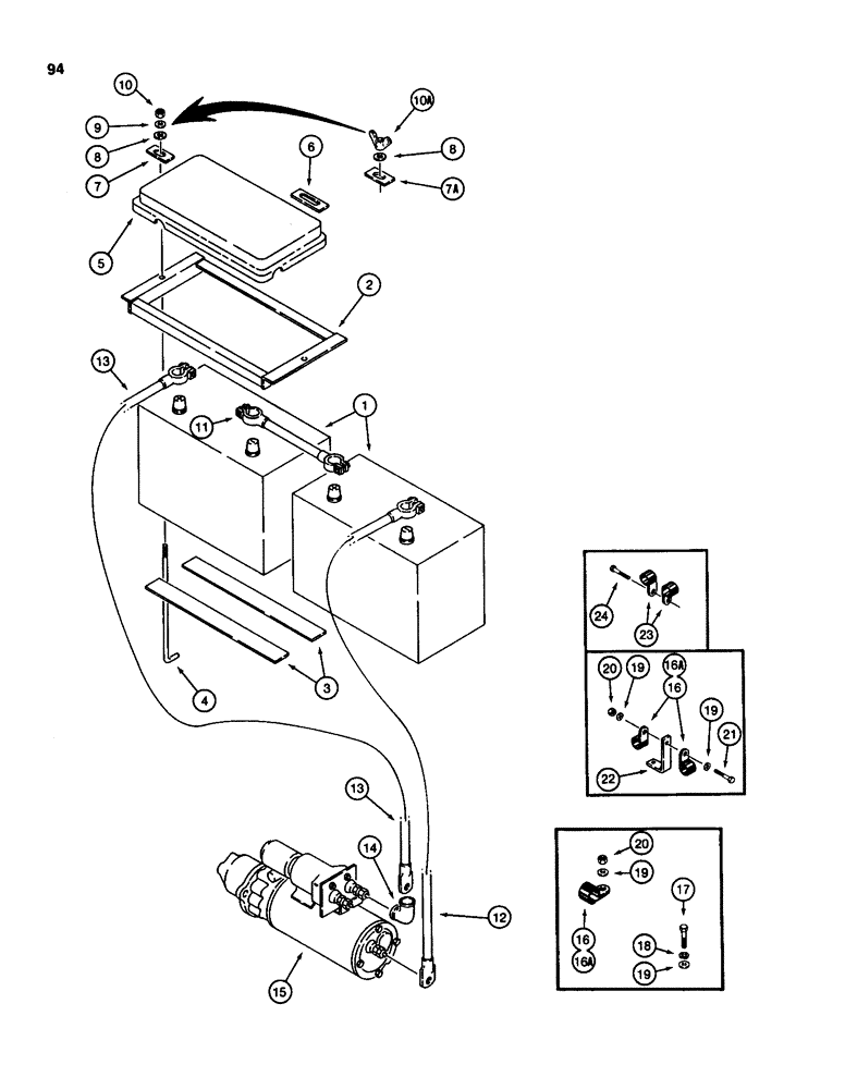 Схема запчастей Case 1080 - (094) - BATTERIES, BATTERY MOUNTING, AND CABLES, MODELS WITHOUT (55) - ELECTRICAL SYSTEMS