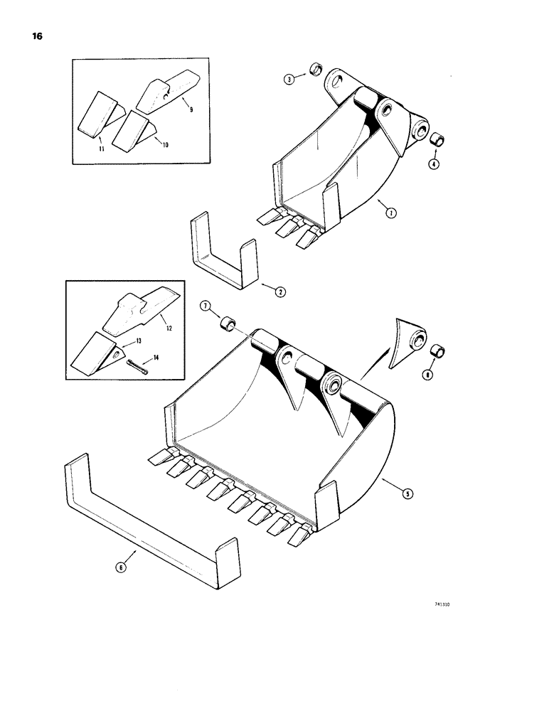 Схема запчастей Case 26S - (016) - BACKHOE BUCKETS, OPTIONAL TYPES, BELLHOLE BUCKETS, MACHINERY ITEM 