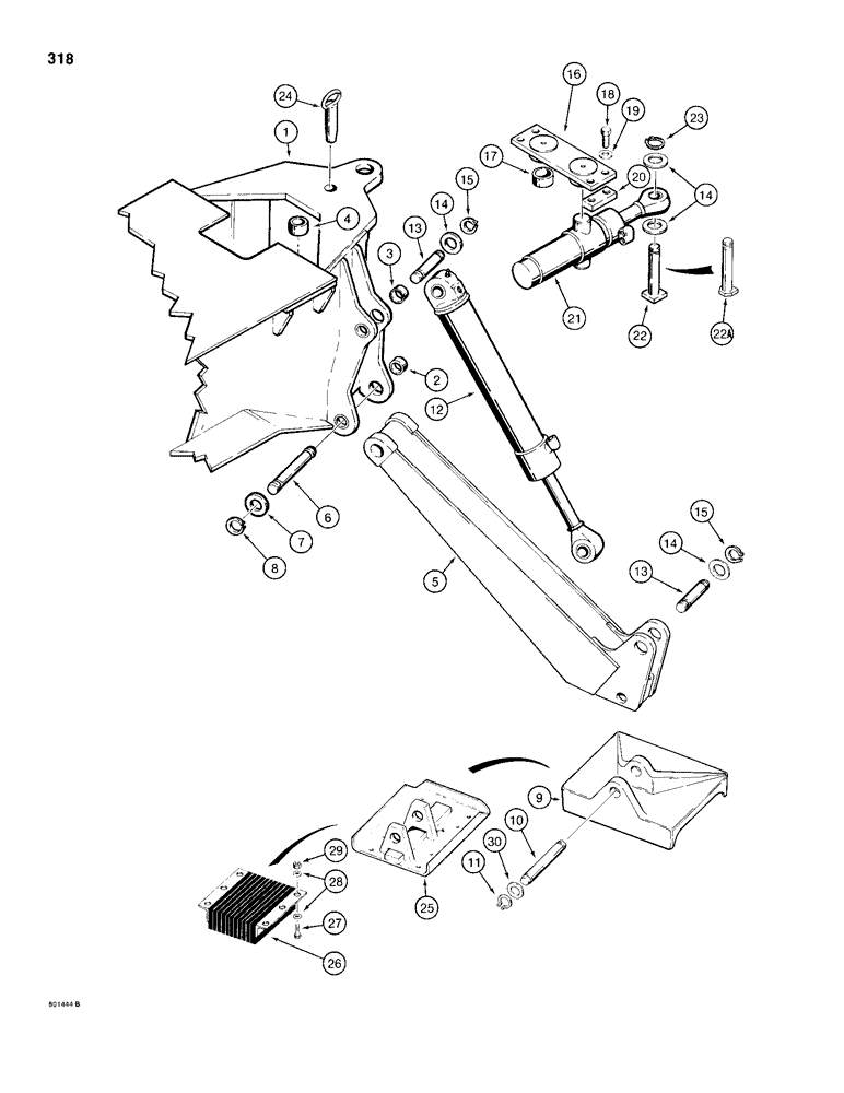 Схема запчастей Case 680H - (318) - BACKHOE MOUNTING FRAME AND STABILIZERS (09) - CHASSIS/ATTACHMENTS