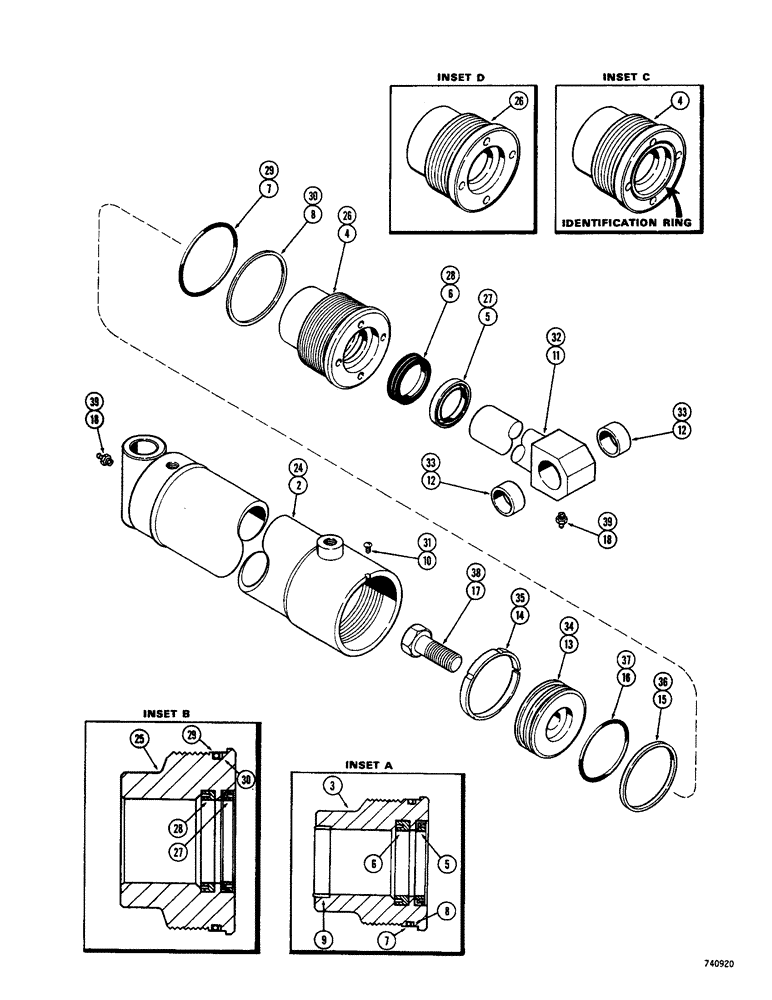 Схема запчастей Case 1500-SERIES - (152) - G33748 4-IN-1 BUCKET CLAM CYLINDER, GLAND HAS IDENTIFICATION RING (35) - HYDRAULIC SYSTEMS