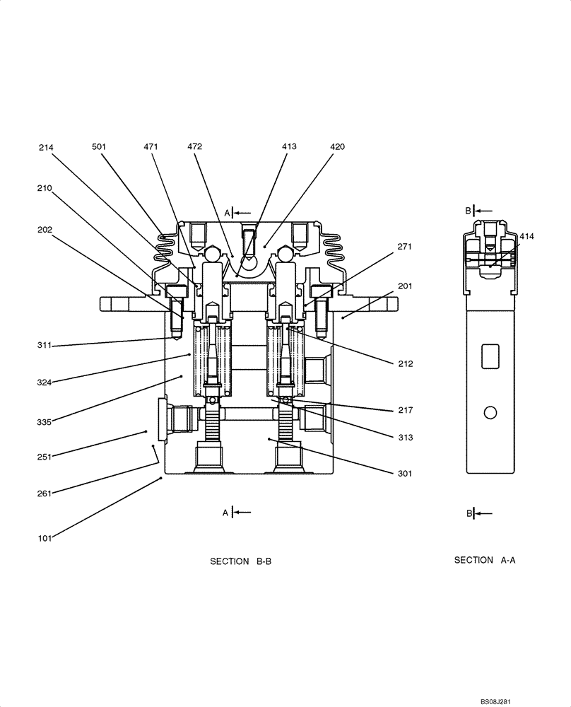 Схема запчастей Case CX50B - (07-045) - VALVE ASSY, PILOT (PB30V00002F1, PB30V00002F2) ELECTRICAL AND HYDRAULIC COMPONENTS