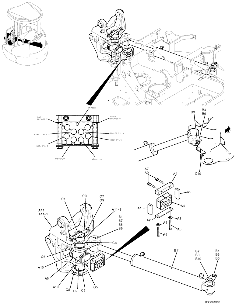 Схема запчастей Case CX50B - (01-003) - BRACKET ASSY, SWING (NIBBLER & BREAKER) (PY02B00118F1, PY02B00116F1, PY02B00109F1) (05) - SUPERSTRUCTURE