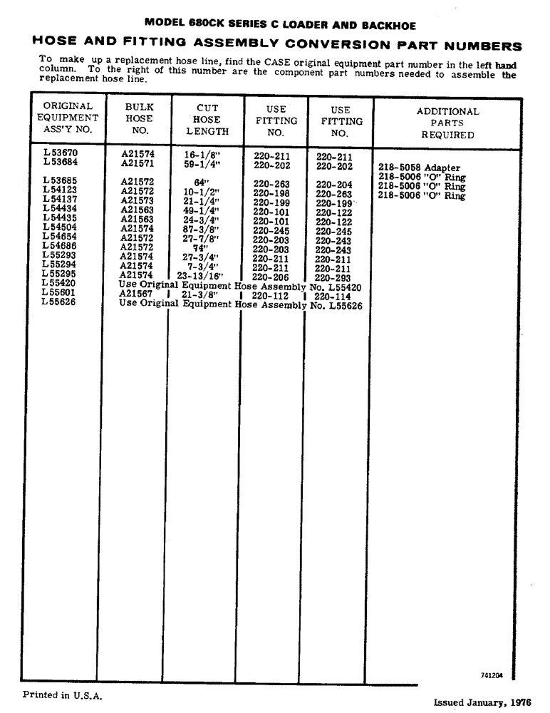 Схема запчастей Case 680CK - (285) - HOSE AND FITTING ASSEMBLY CONVERSION PART NUMBERS (35) - HYDRAULIC SYSTEMS