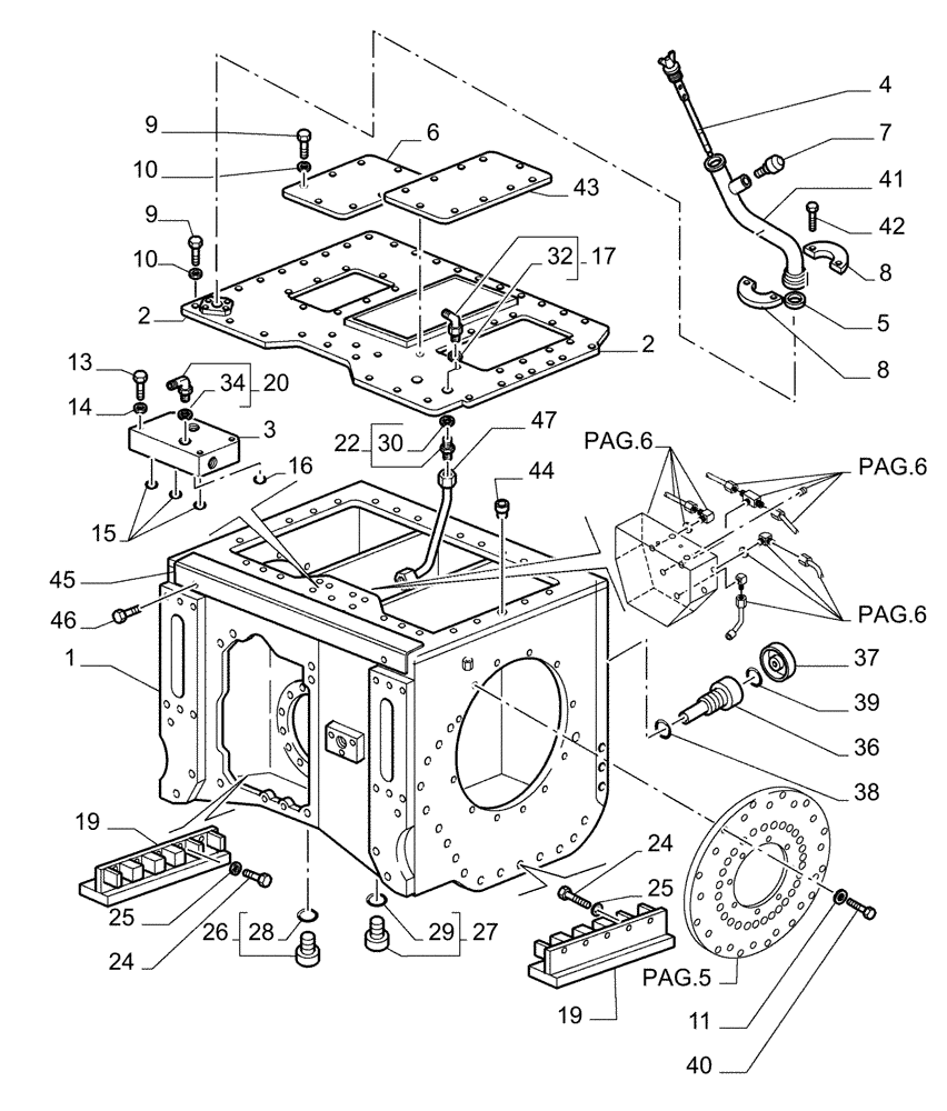 Схема запчастей Case 1850K LT - (1.266[01]) - REAR TRANSMISSION - CASE (29) - HYDROSTATIC DRIVE