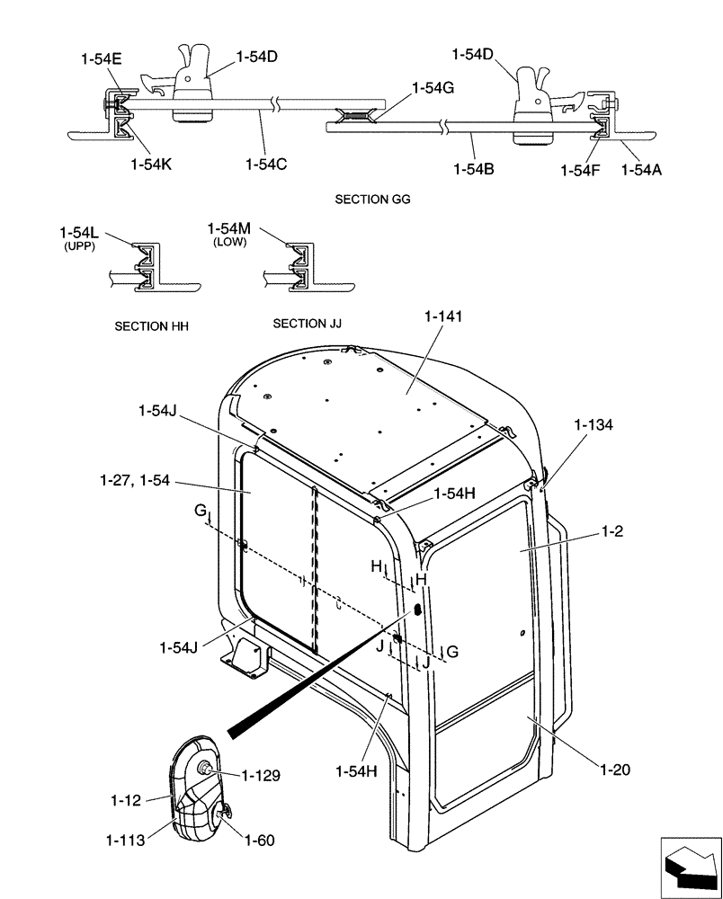 Схема запчастей Case CX50B - (01-057[02]) - CAB INSTAL, HEAD GUARD, COOLER (90) - PLATFORM, CAB, BODYWORK AND DECALS