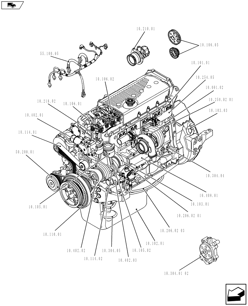Схема запчастей Case F3BE0684N E915 - (10.000.01[01]) - PICTORIAL OVERVIEW 1/2 - ENGINE - (5801383426) (10) - ENGINE
