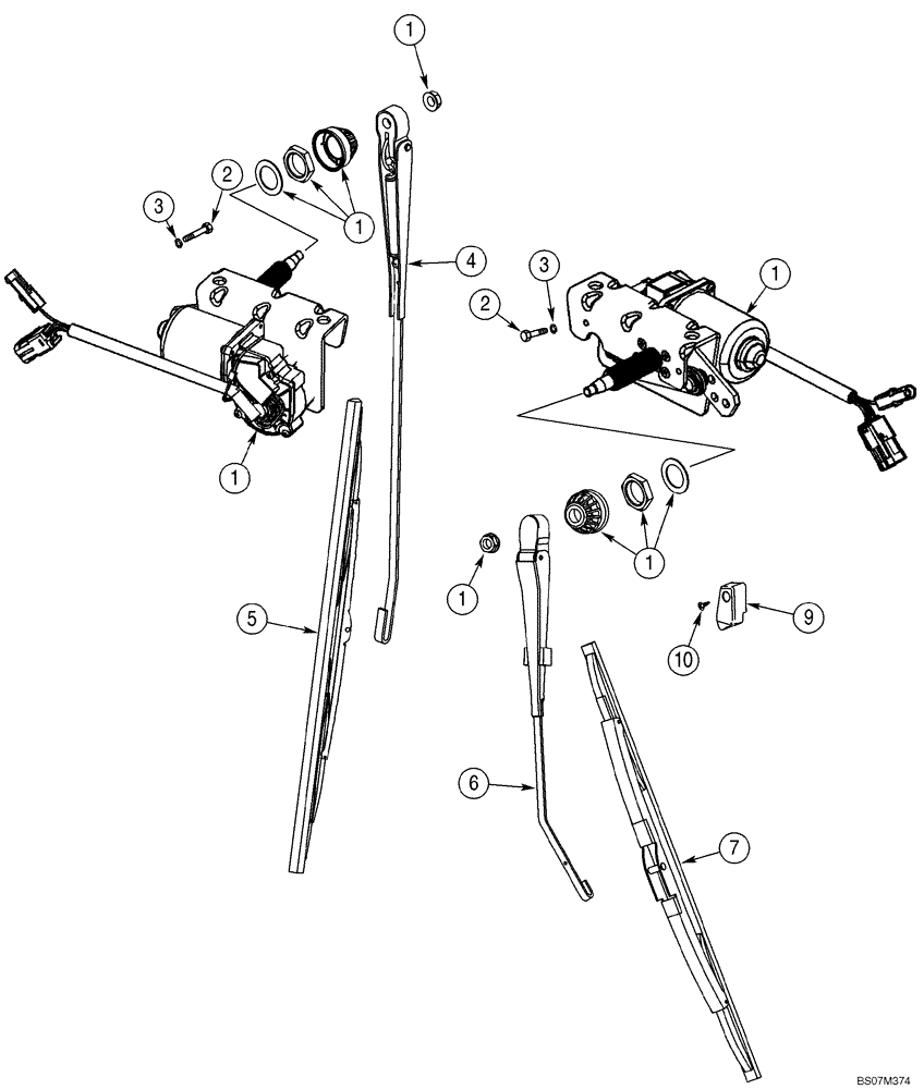 Схема запчастей Case 590SM - (09-58) - CAB - WIPERS (09) - CHASSIS/ATTACHMENTS