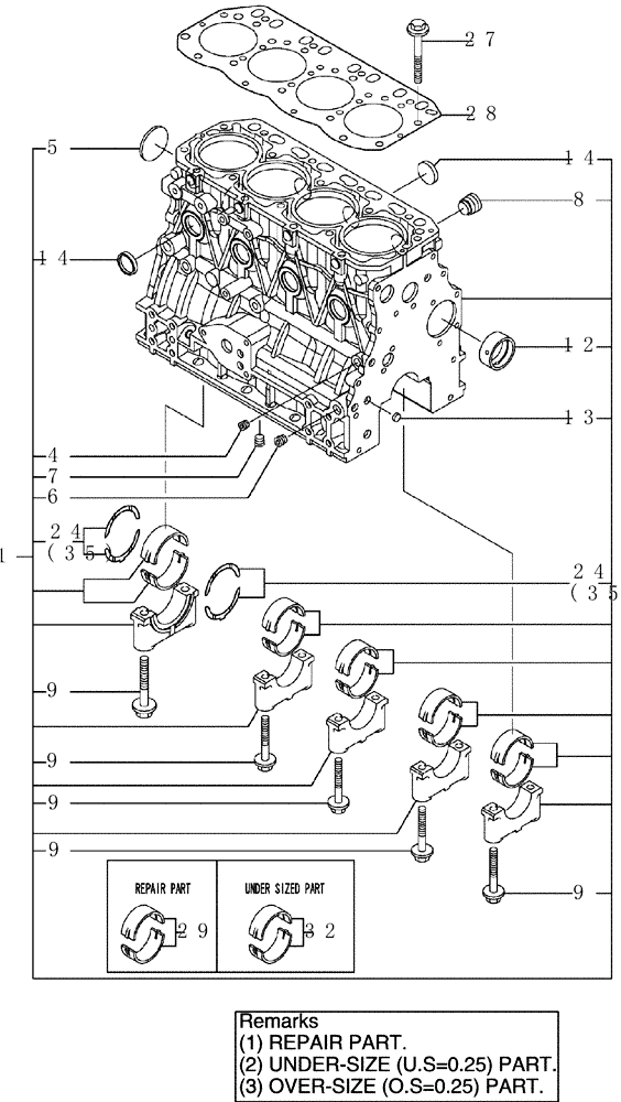 Схема запчастей Case CX50B - (4TNV88-BXYB-2[1]) - CYLINDER BLOCK (10) - ENGINE