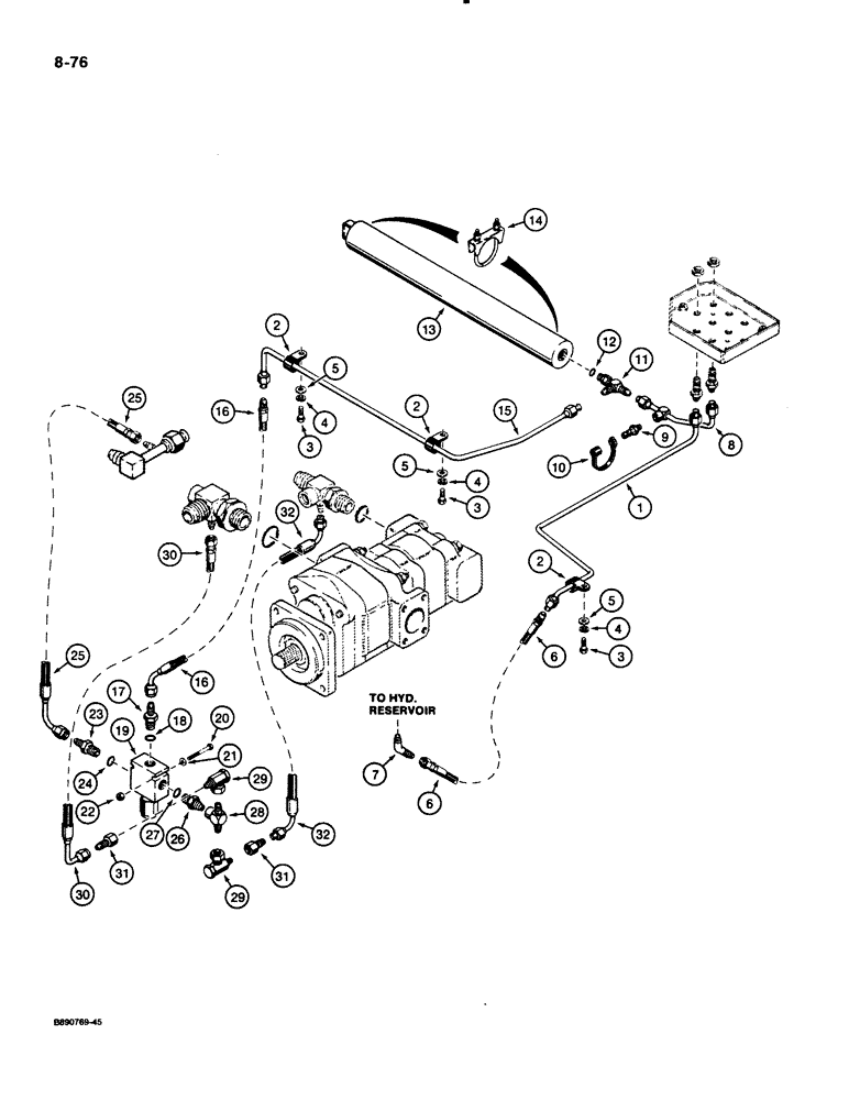 Схема запчастей Case 621 - (8-76) - REMOTE LOADER CONTROL CIRCUIT, RETURN TO HYDRAULIC RESERVOIR AND PRESSURE REDUCING VALVE (08) - HYDRAULICS