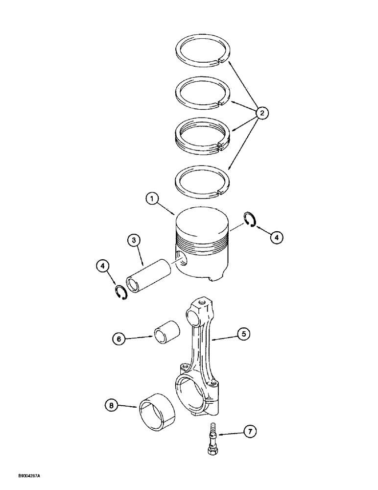 Схема запчастей Case 560 - (2-28) - PISTONS AND CONNECTING RODS, KUBOTA V2203 ENGINE, PRIOR TO P.I.N. JAF0295741 (02) - ENGINE